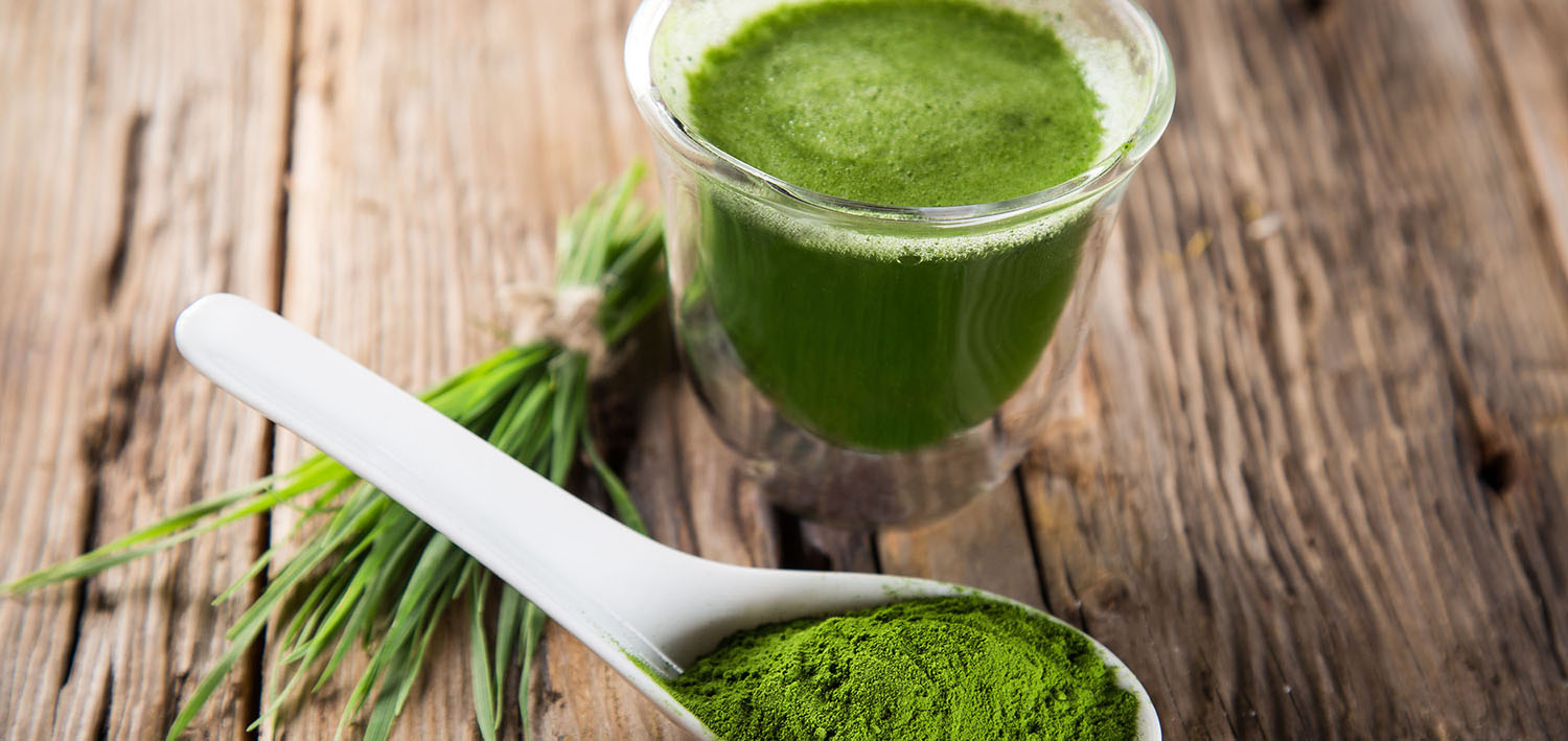 Young barley and chlorella spirulina. Detox superfood.